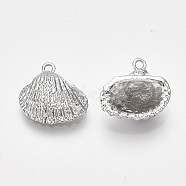 Brass Charms, Shell, Nickel Free, Real Platinum Plated, 13x14x5mm, Hole: 1mm(KK-S348-394-A01)