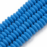 Handmade Polymer Clay Beads Strands, Flat Round, Royal Blue, 8.5~9x3.5mm, Hole: 1.6mm, about 112pcs/strand, 15.75 inch~16.14 inch(40~41cm)(X-CLAY-N008-064-A04)