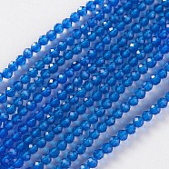 Glass Beads Strands, Faceted, Round, Royal Blue, 2x2mm, Hole: 0.4mm, about 193~197pcs/strand, 14.17 inch~15.51 inch(36~39.4cm)(EGLA-E057-02B-21)