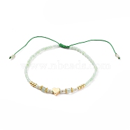 Adjustable Nylon Cord Braided Bead Bracelets, with Glass Seed Beads, Brass Heart Beads, Alloy Spacer Beads and Natural Green Aventurine Beads, Inner Diameter: 2-1/8~3-7/8 inch(5.5~9.8cm)(BJEW-JB05688-02)