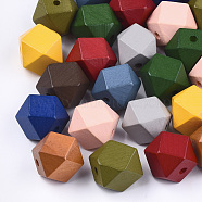 Painted Natural Wooden Beads, Faceted, Polygon, Mixed Color, 19~20x19~20x19.5~20.5mm, Hole: 4mm(WOOD-Q040-017B-M)