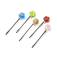 Baking Painted Stainless Steel Hair Bobby Pin Bookmarks, Handmade Lampwork Beads Bookmark, Eco-Friendly Copper Wire Wrapped, Flower, Mixed Color, 68.8~69x14.5~15x8mm(AJEW-JK00221)