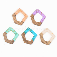 Transparent Resin & Walnut Wood Pendants, with Gold Foil, Polygon, Mixed Color, 35x31x3mm, Hole: 2mm(RESI-S389-004A-B)