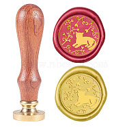 Wax Seal Stamp Set, Sealing Wax Stamp Solid Brass Head,  Wood Handle Retro Brass Stamp Kit Removable, for Envelopes Invitations, Gift Card, Cat Pattern, 83x22mm, Head: 7.5mm, Stamps: 25x14.5mm(AJEW-WH0131-412)