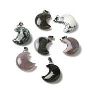 Natural Indian Agate Pendants, Crescent Moon Charms with 201 Stainless Steel Snap on Bails, Stainless Steel Color, 23~24x15.5~17.5x7.5~8.5mm, Hole: 4x2.5mm(G-H035-01P-09)