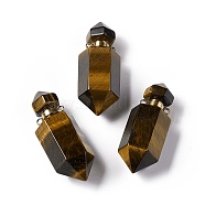 Faceted Bullet Natural Tiger Eye Perfume Bottle Pendants, Essentail Oil Diffuser Charm, with Golden Tone Metal Findings, for Jewelry Making, 42~45x16~17x16~17mm, Hole: 2mm(G-A026-07A)