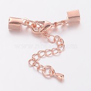 Iron Chain Extender, with Brass Folding Crimp Ends, Rose Gold, 67mm, Lobster Clasp: 12x8x3mm, End: 9x4mm, Iron Circle: 3mm inner diameter(X-KK-G149-RG)