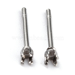 Non-Tarnish 304 Stainless Steel Stud Earring Settings, Prong Earring Settings, Flat Round, Stainless Steel Color, Fit for 2mm Rhinestone, 2mm, Pin: 0.8mm(STAS-B004-05P-E)