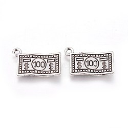 Tibetan Style Zinc Alloy Pendants, Paper Currency, Antique Silver, 21x13x2.5mm, Hole: 1.6mm(X-PALLOY-F248-055AS)