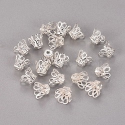Plated Iron Bell Filigree Bead Caps, Flower, 4-Petal, Silver, 9x6mm, Hole: 1.5mm(IFIN-S696-46S)