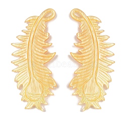 Natural Yellow Shell Carved Pendants, Feather Charms, Gold, 36x15.5x2.5mm, Hole: 2.5x1mm(SSHEL-C012-15)