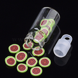 Handmade Polymer Clay Nail Art Decoration Accessories, with Glass Wishing Bottle and CCB Plastic Bottle Stopper, Watermelon, Red, 5~6x0.5~1mm(MRMJ-S046-004D)