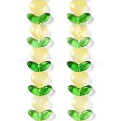 Transparent Glass Beads Strands, Leaf & Heart, Light Yellow, 7.5~9.5x10.5~14x4~5mm, Hole: 1mm, about 54pcs/strand, 14.96~15.24''(38~38.7cm)(GLAA-B021-04F)