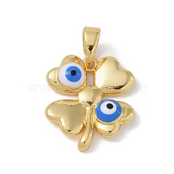 Rack Plating Brass Pendants, with Enamel, Lead Free & Cadmium Free, Long-Lasting Plated, Clover with Evil Eye Charm, Real 18K Gold Plated, 17x14.5x3.5mm, Hole: 5x3mm(KK-H476-06G)