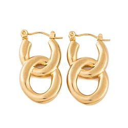 Ion Plating(IP) 304 Stainless Steel Hoop Earrings for Women, Double Oval, Real 18K Gold Plated, 27x15.5mm(EJEW-P279-28G)