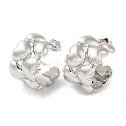 Brass Heart Stud Earrings, Half Hoop Earrings for Women, Platinum, 16.5x11.5mm(EJEW-M228-03P)