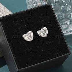 Rack Plating Brass Micro Pave Clear Cubic Zirconia Stud Earrings, Heart, Letter R, 8.5x9.5mm(EJEW-K299-01P-R)