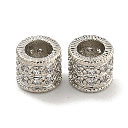 Rack Plating Brass Micro Pave Clear Cubic Zirconia European Beads, Large Hole Beads, Long-Lasting Plated, Lead Free & Cadmium Free, Cloumn, Platinum, 7.5x7mm, Hole: 4.5mm(KK-L215-318P)