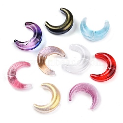 Transparent Glass Beads, Moon, with Glitter Power, Gradient Color, Mixed Color, 16.5~17x13~13.5x5~6mm, Hole: 1mm(GLAA-N001-72)