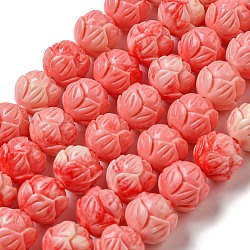 Carved Synthetic Coral Beads, Dyed, Flower, Flamingo, 9.5~10x10.5~11mm, Hole: 1.5mm, about 36~37pcs/strand, 13.94~14.09''(35.4~35.8cm)(CORA-R021-07-01)