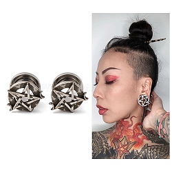 304 Stainless Steel and Alloy Ear Plugs Gauges, Screw Tunnel Ear Expander for Men and Women, Star, Antique Silver, 12x17x14.5mm(AJEW-B029-01)