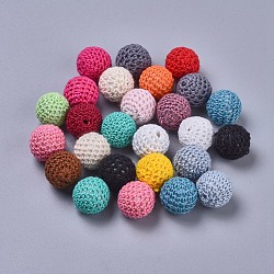 Handmade Beads, Acrylic covered with Wool, Round, Mixed Color, Size: about 21mm in diameter(WA002Y-M)