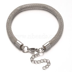 304 Stainless Steel Network Chains Bracelets, with Lobster Claw Clasps, Stainless Steel Color, 8-5/8 inch(220mm), 6mm(BJEW-O096-C-02)