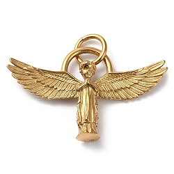 Ion Plating(IP) 304 Stainless Steel Pendants, with Jump Ring, Praying Angel Charm, Golden, 28x44.5x7mm, Hole: 6.8mm(STAS-D067-07G)