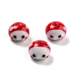 Handmade Lampwork Beads, Rondelle with Smile, FireBrick, 10~11x14~15x14~15mm, Hole: 1.6~1.8mm(LAMP-I024-23A)