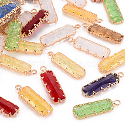 Crackle Glass Pendants, with Golden Tone Brass Findings, Faceted, Rectangle, Mixed Color, 26.5x8x4mm, Hole: 2mm(GLAA-Q088-015)