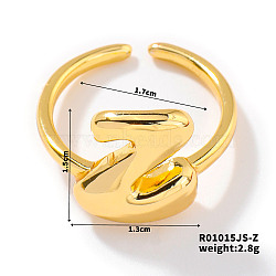 Fashionable Letter Brass Open Cuff for Women, Golden, European and American Style, Letter Z, Inner Diameter: 17mm(UR6840-26)