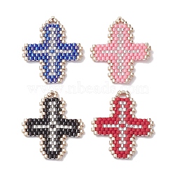 MIYUKI Delica Seed Beads, Loom Pattern, Cross Pendants, Mixed Color, 27x23.5x1.7mm, Hole: 2x3mm(PALLOY-MZ00180)