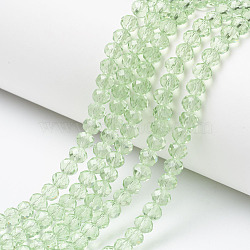 Glass Beads Strands, Faceted, Rondelle, Pale Green, 4x3mm, Hole: 0.4mm, about 123~127pcs/strand, 16.5~16.9 inch(42~43cm)(EGLA-A034-T4mm-D09)