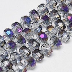 Electroplate Glass Beads Strands, Rainbow Plated, Faceted, Flat Round, Light Grey, 7~8x5mm, Hole: 1mm, about 80pcs/strand, 21.26 inch(EGLA-Q083-8mm-D07)