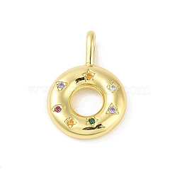 Brass Micro Pave Cubic Zirconia Pendants, Real 18K Gold Plated, Donut, Colorful, 26x18x3.8mm, Hole: 5.8x3mm(KK-E111-12G)