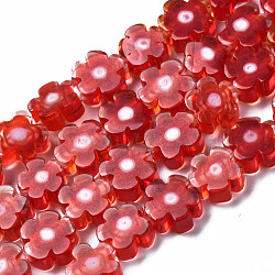 Handmade Millefiori Glass Bead Strands, Flower, FireBrick, 5.5~8x2.5mm, Hole: 1mm, about 64~67pcs/strand, 15.75 inch~16.34 inch(40~41.5cm)(LAMP-J035-6mm-29)