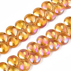 Electroplate Glass Beads Strand, AB Color, Teardrop, Orange, 10x12x5mm, Hole: 0.8mm, about 82~99pcs/strand, 16.93 inch~ 23.23 inch(43~59cm)(EGLA-S188-27-B02)