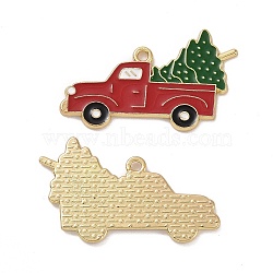 Christmas Theme Rack Plating Alloy Enamel Pendants, Light Gold Tone Trucks with Christmas Tree Charms, Red, 21.5x35.5x1.5mm, Hole: 1.7mm(X-PALLOY-O109-16LG)