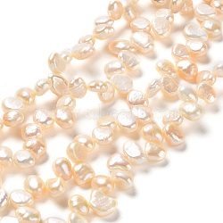 Natural Cultured Freshwater Pearl Beads Strands, Two Sides Polished, Grade 4A+, PeachPuff, 7~9x6~7x4.5~5mm, Hole: 0.7mm, about 75~77pcs/strand, 16.14 inch(41cm)(PEAR-J007-30)