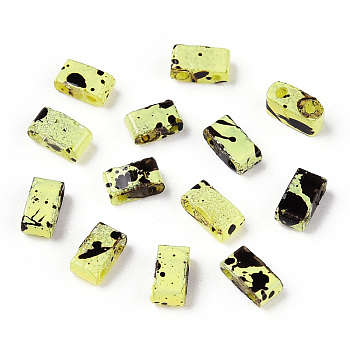 2-Hole Opaque Glass Seed Beads, Antique Style, Rectangle, Green Yellow, 4.5~5.5x2~2.5x2mm, Hole: 0.5~0.8mm