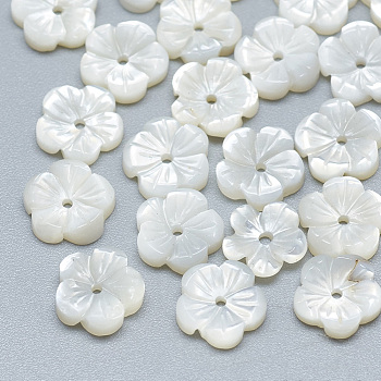 Natural White Shell Beads, Mother of Pearl Shell Beads, Flower, Seashell Color, 8x8x2mm, Hole: 0.8mm
