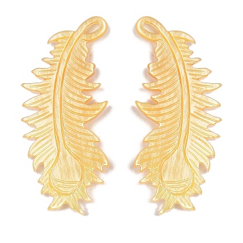 Natural Yellow Shell Carved Pendants, Feather Charms, Gold, 36x15.5x2.5mm, Hole: 2.5x1mm