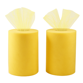 Deco Mesh Ribbons, Tulle Fabric, Tulle Roll Spool Fabric For Skirt Making, Yellow, 6 inch(15cm), 100yards/roll(91.44m/roll)