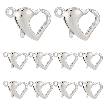 10Pcs 304 Stainless Steel Lobster Claw Clasps, Heart, Stainless Steel Color, 10x14x3.5mm, Hole: 1.5mm