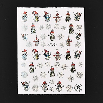 Christmas Theme Self Adhesive Nail Art Stickers, DIY Nail Art Decoration, Snowman Pattern, 10.2x8cm