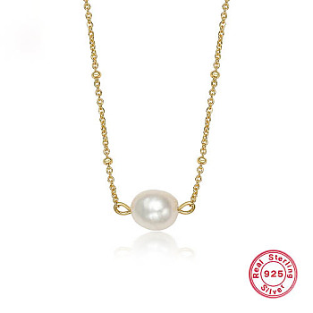 925 Sterling Silver Pearl Pendants Necklaces, Satellite Chains Necklaces, Real 18K Gold Plated, 15.75 inch(40cm)