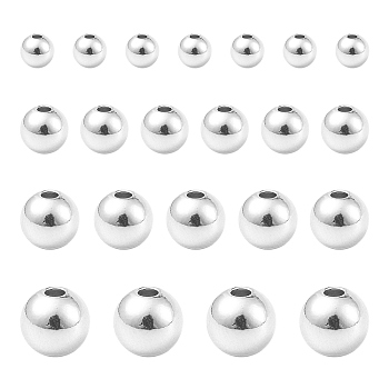 200Pcs 4 Styles Rack Plating and Vacuum Plating Brass Round Spacer Beads, Metal Findings for Jewelry Making Supplies, Platinum, 3~6mm, Hole: 1.5mm, 50pcs/style