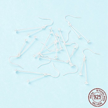 925 Sterling Silver Earring Hooks, with Double Peg Bails, for Half Drilled Beads, Silver, 42.5x4mm, 22 Gauge, Pin: 0.6mm and 0.7mm(for half drilled beads)