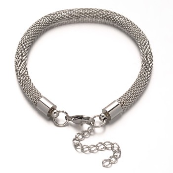 304 Stainless Steel Network Chains Bracelets, with Lobster Claw Clasps, Stainless Steel Color, 8-5/8 inch(220mm), 6mm