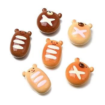 Opaque Resin Imitation Food Cabochons, Bear Bread, Mixed Color, 22~25.5x17~20.5x9.5~10mm